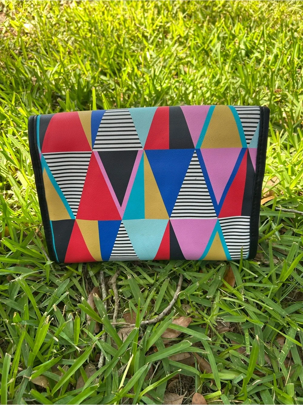 Colorful Geometric Fold-Over Hang Up Makeup Bag